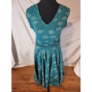 Effies Heart Size M Teal Dandelion Print Vaudeville Dress
